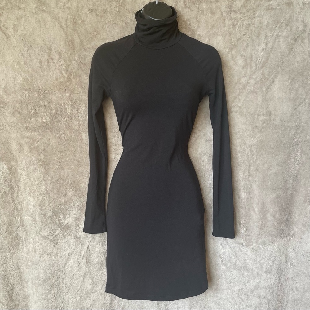 Black Turtleneck Long Sleeve Bodycon Dress